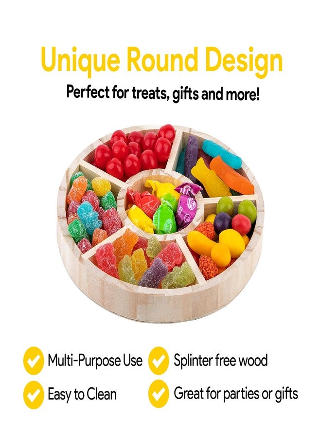 Hammont Round Wooden Tray – 3-Pack – 8.5″ x 1″ – 6 Section Divided Serving & Snack Platter for Appetizers, Veggies, Montessori Activities - Image 3